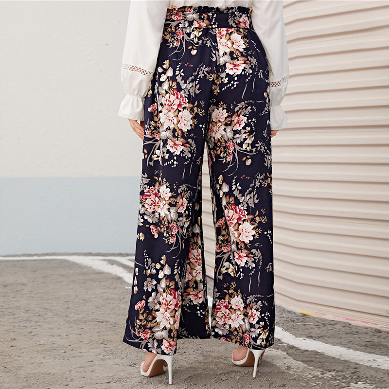 Women's Spring/Summer Polyester Loose Pants With Print | Plus Size