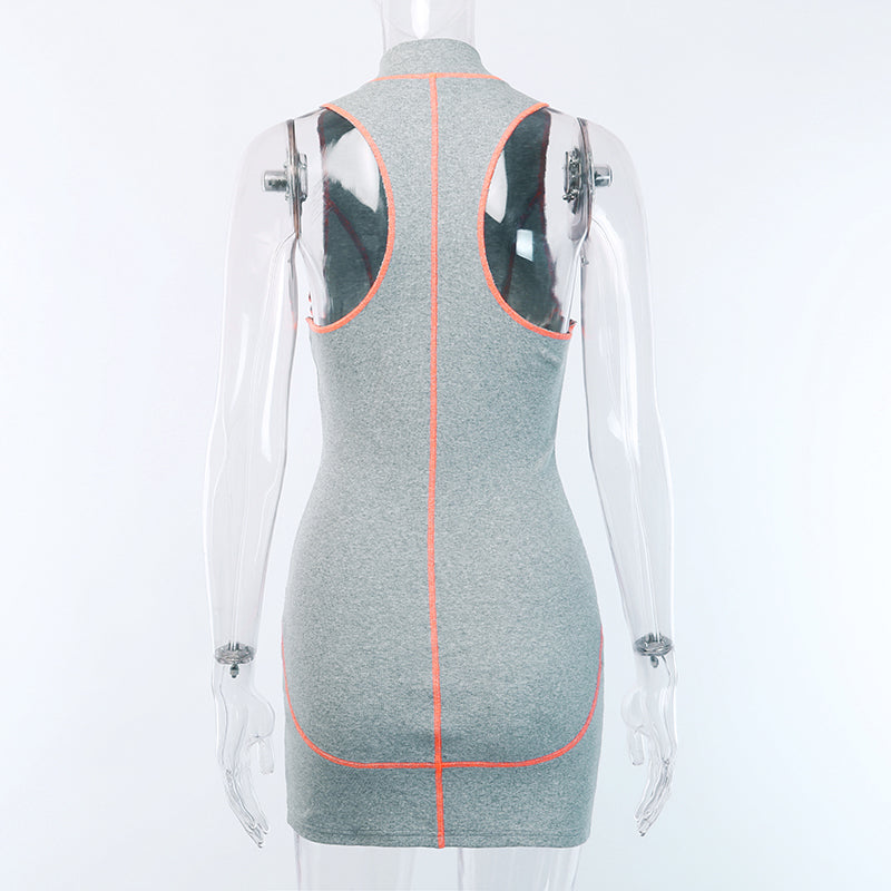 Women's Zipper Ribbed Slim Mini Dress