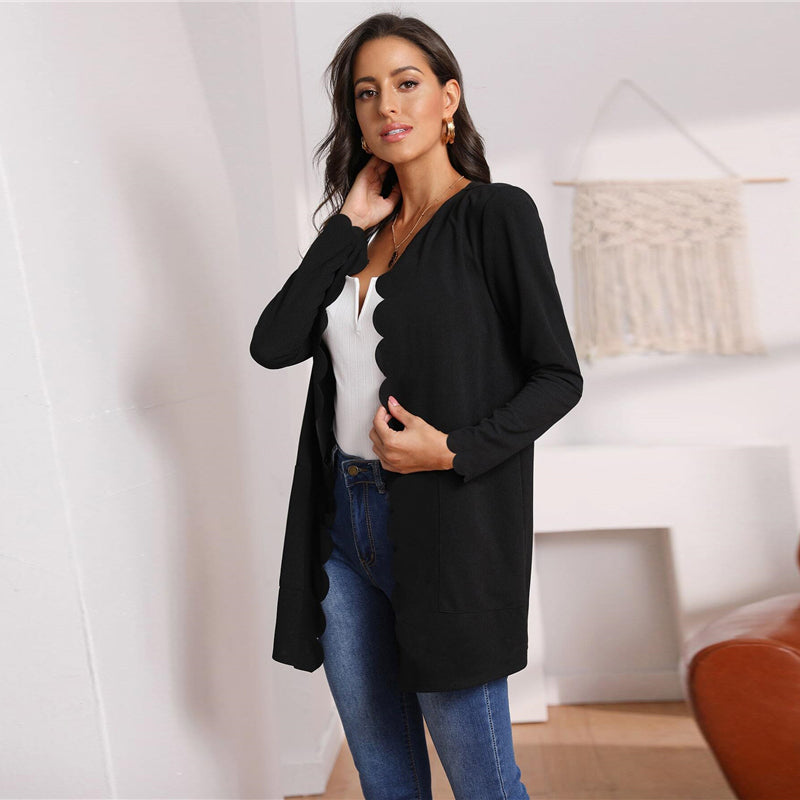 Women's Summer Casual O-Neck Polyester Cardigan With Pockets