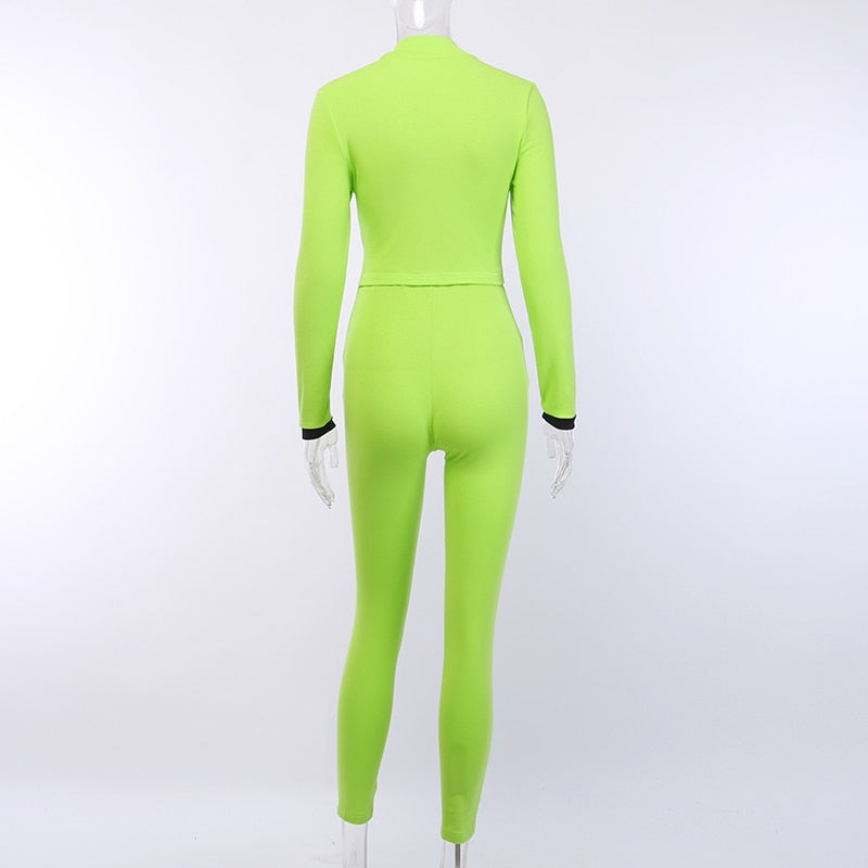 Women's Autumn Casual Zipper Elastic Two-Piece Suit