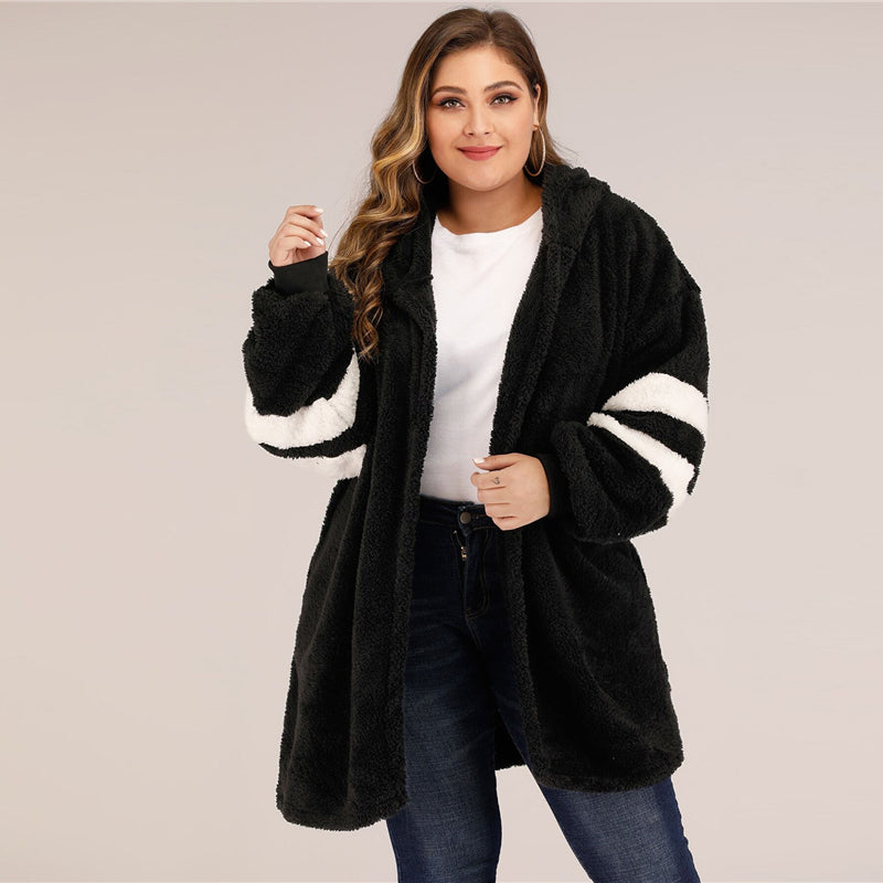 Women's Autumn Casual Striped Hooded Cardigan | Plus Size