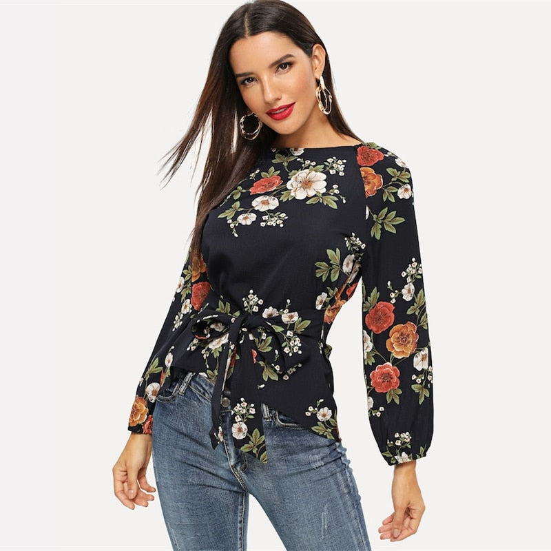 Women's Spring Casual Chiffon Blouse With Floral Print