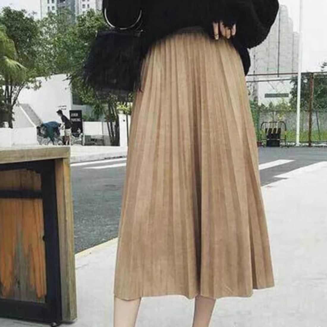 Women's Autumn Casual Pleated High-Waist Midi Skirt