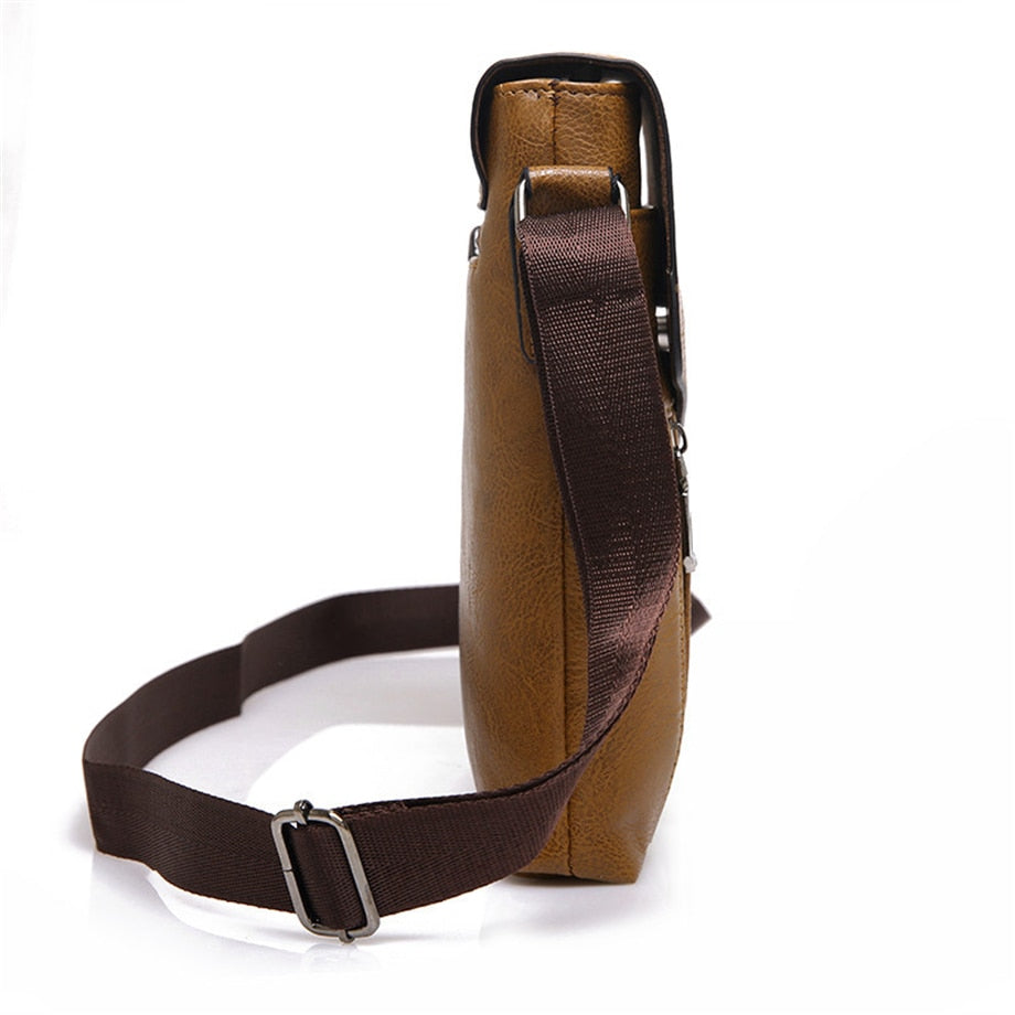 Men's Leather Shoulder Bag With Front Vertical Zipper