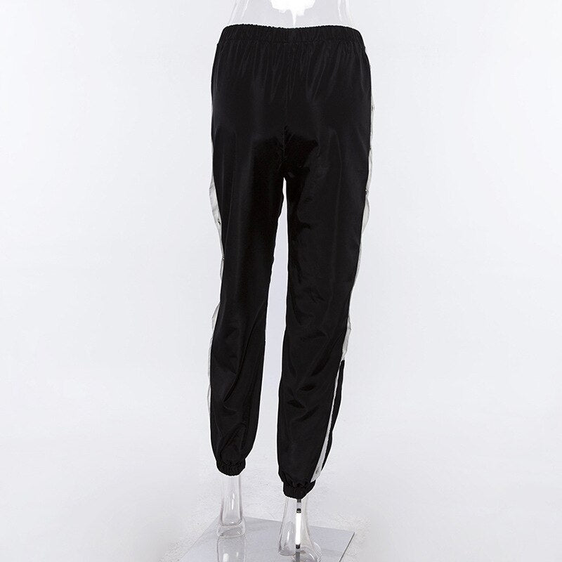 Women's Casual Patchwork Mid-Waist Joggers With Buttons