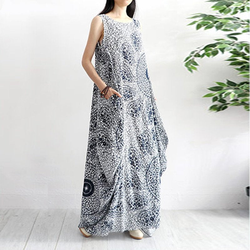Women's Summer Sleeveless Loose Long Dress With Print