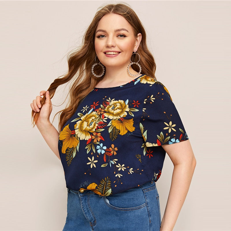 Women's Summer O-Neck Short-Sleeved Blouse | Plus Size