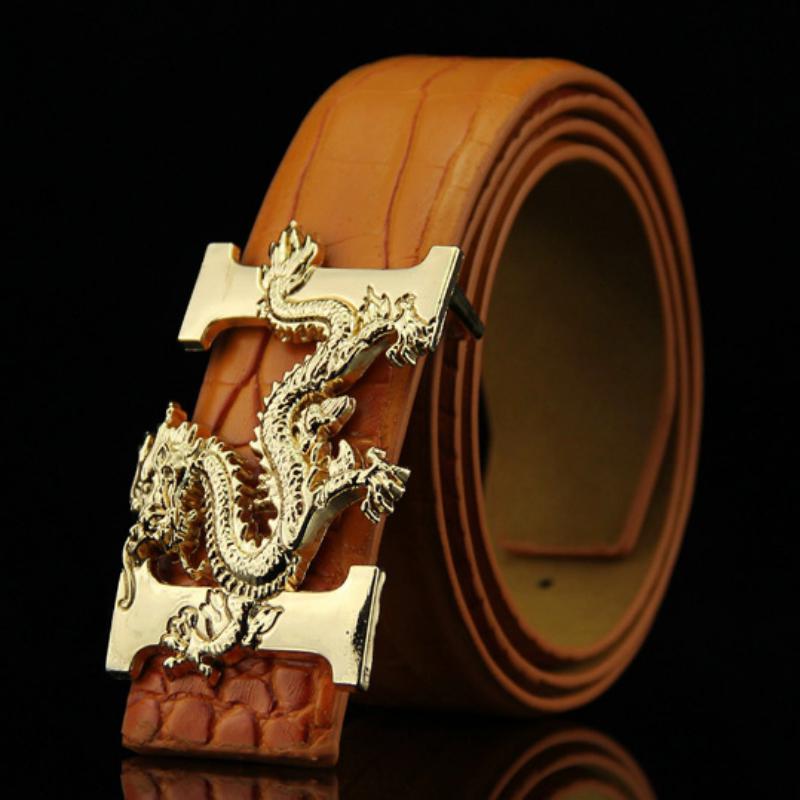 Men's Leather Belt With Dragon Shaped Buckle