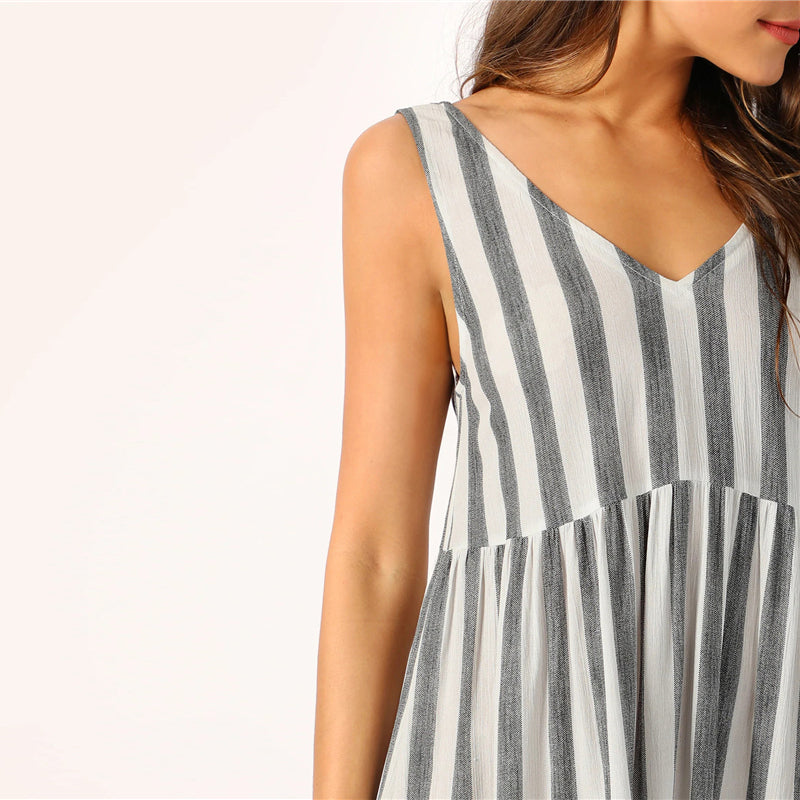 Women's Summer Casual Striped V-Neck Sleeveless Mini Dress