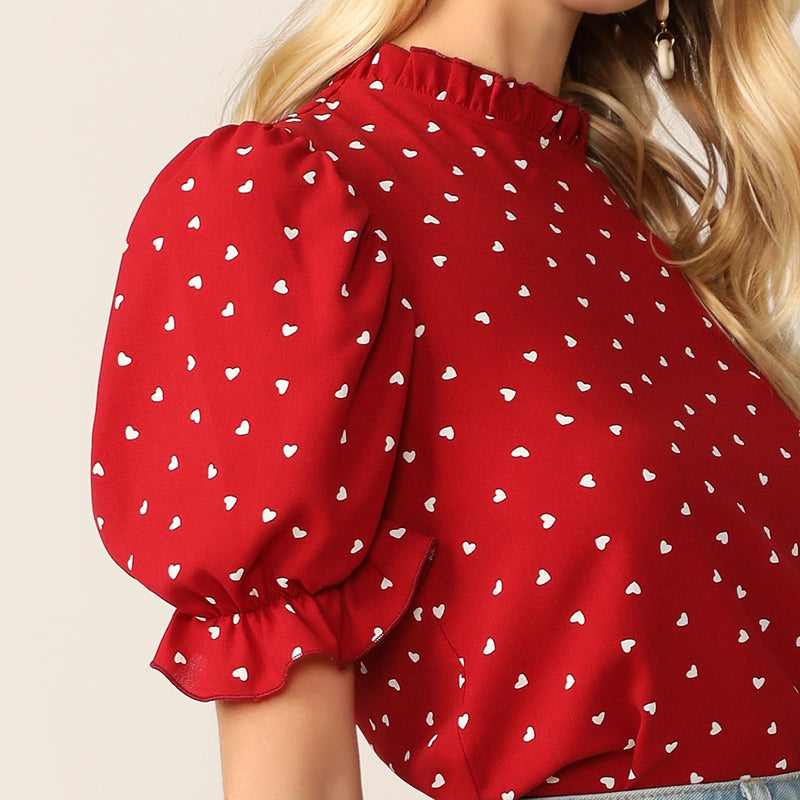 Women's Summer Polyester Short-Sleeved Blouse With Print