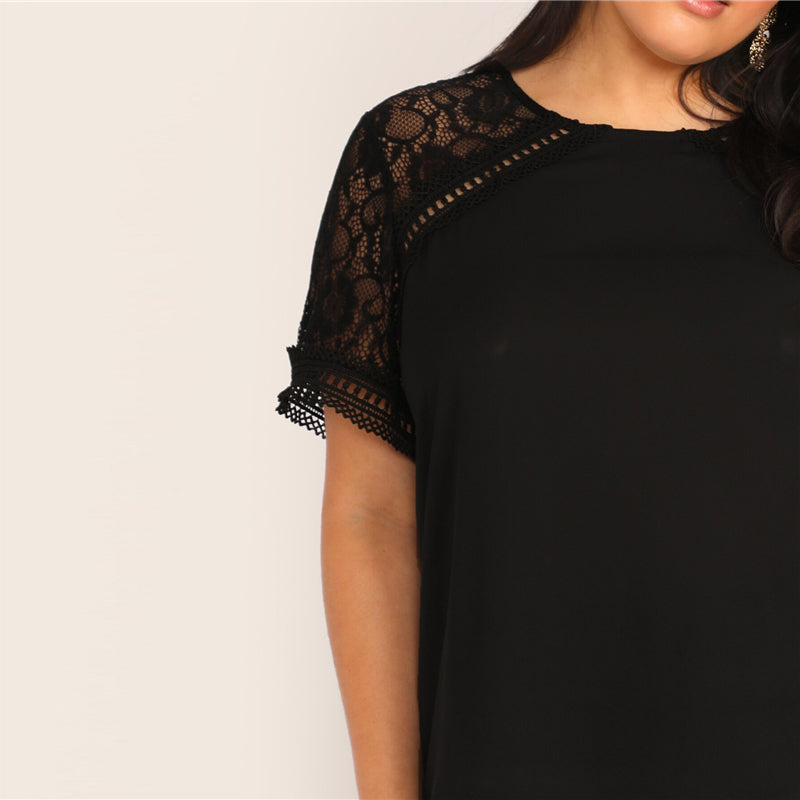 Women's Summer O-Neck Blouse With Lace | Plus Size