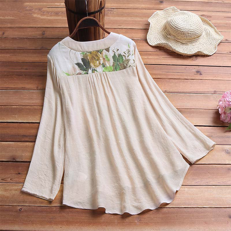 Women's Summer Casual Cotton Floral Loose Blouse With Lace
