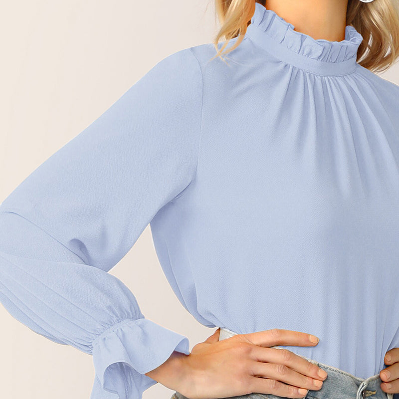 Women's Spring Polyester Long-Sleeved Blouse With Button