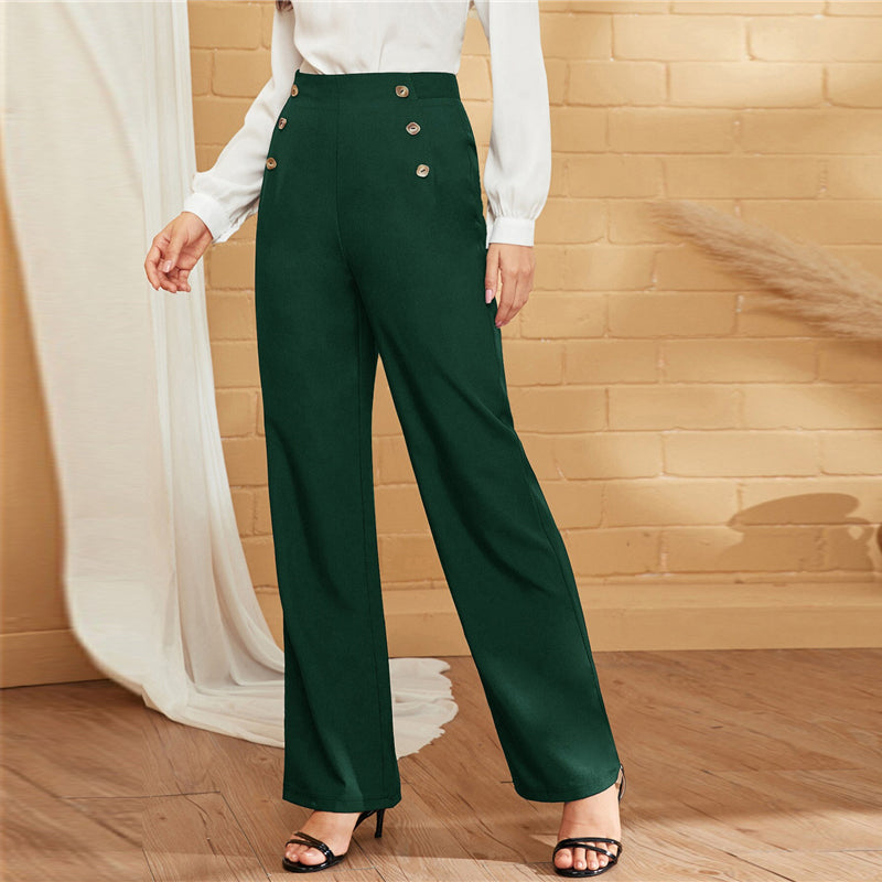Women's Spring/Summer Polyester High-Waist Pants