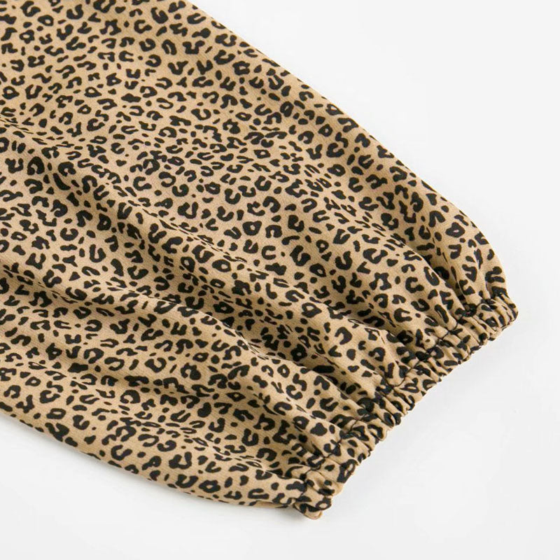 Women's Summer Ruffled Long-Sleeved Leopard Blouse