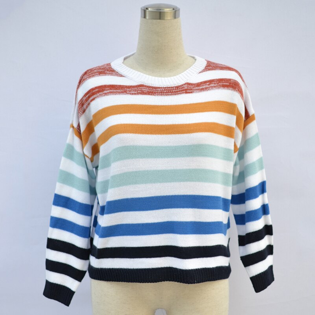 Women's Autumn/Winter Knitted Striped O-Neck Sweater