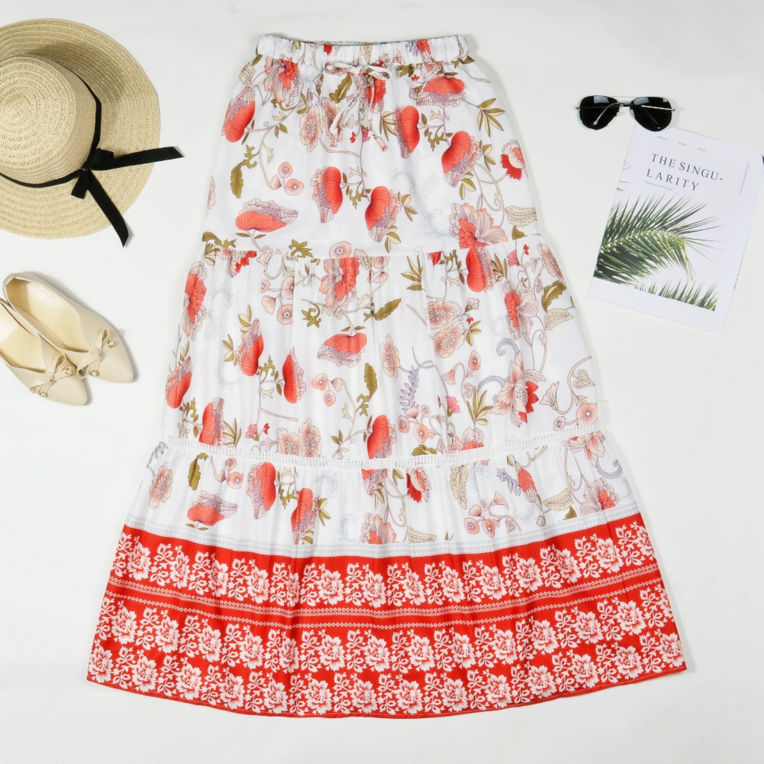 Women's Summer Casual High Waist Maxi Skirt