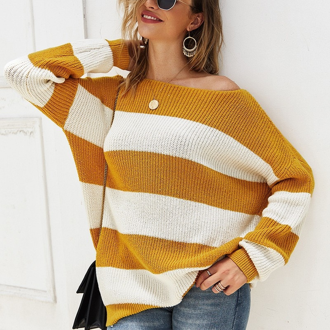 Women's Autumn/Winter Striped Loose O-Neck Sweater