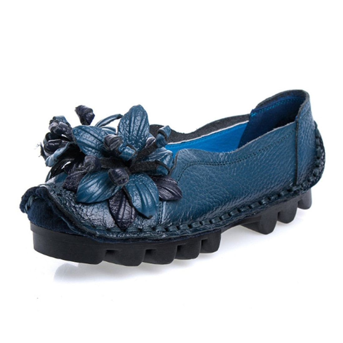 Women's Summer Genuine Leather Flats With Flowers