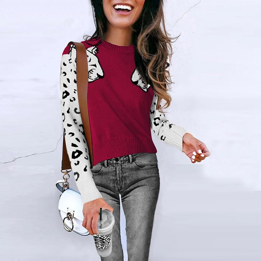 Women's Autumn/Winter Casual Warm Knitted Sweater With Animal Print