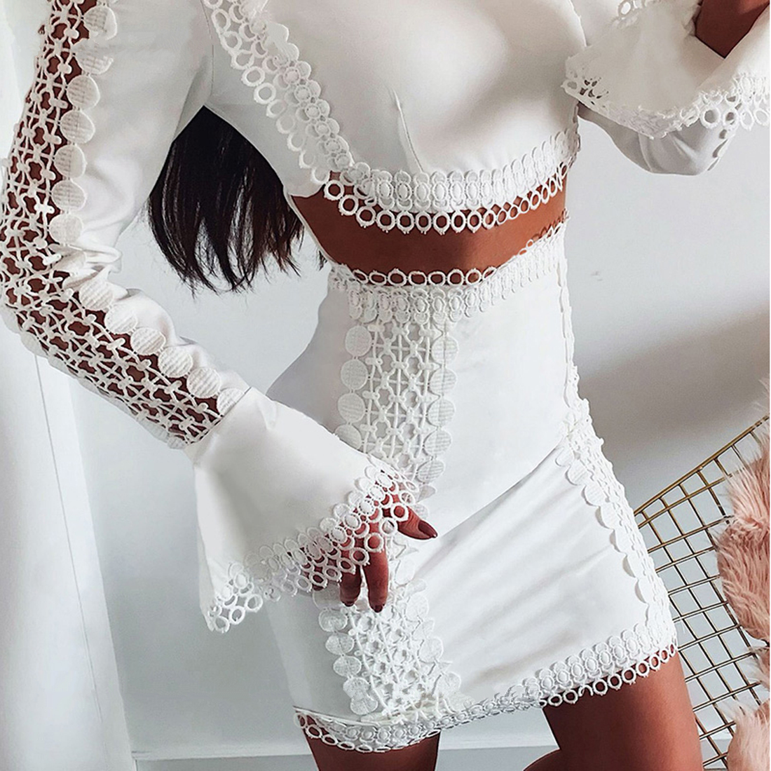 Women's Summer Bodycon Lace Two-Piece Dress