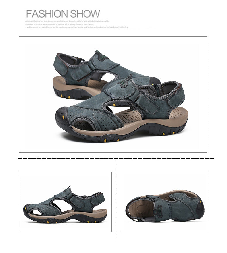Men's Summer Genuine Leather Cowhide Non-Slip Casual Sandals