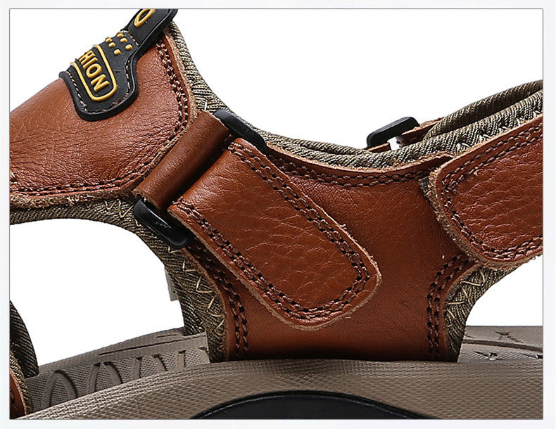 Men's Summer Genuine Leather Cowhide Non-Slip Casual Sandals