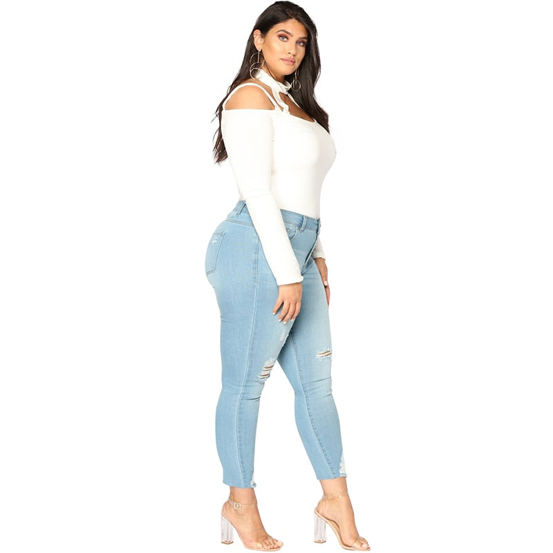 Women's Spring/Summer Casual Stretch Ripped High-Waist Jeans