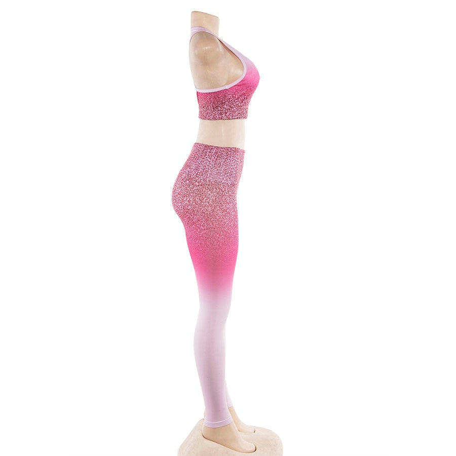 Women's Summer Gradient Color Fitness Set | Bra Top & High Waist Leggings