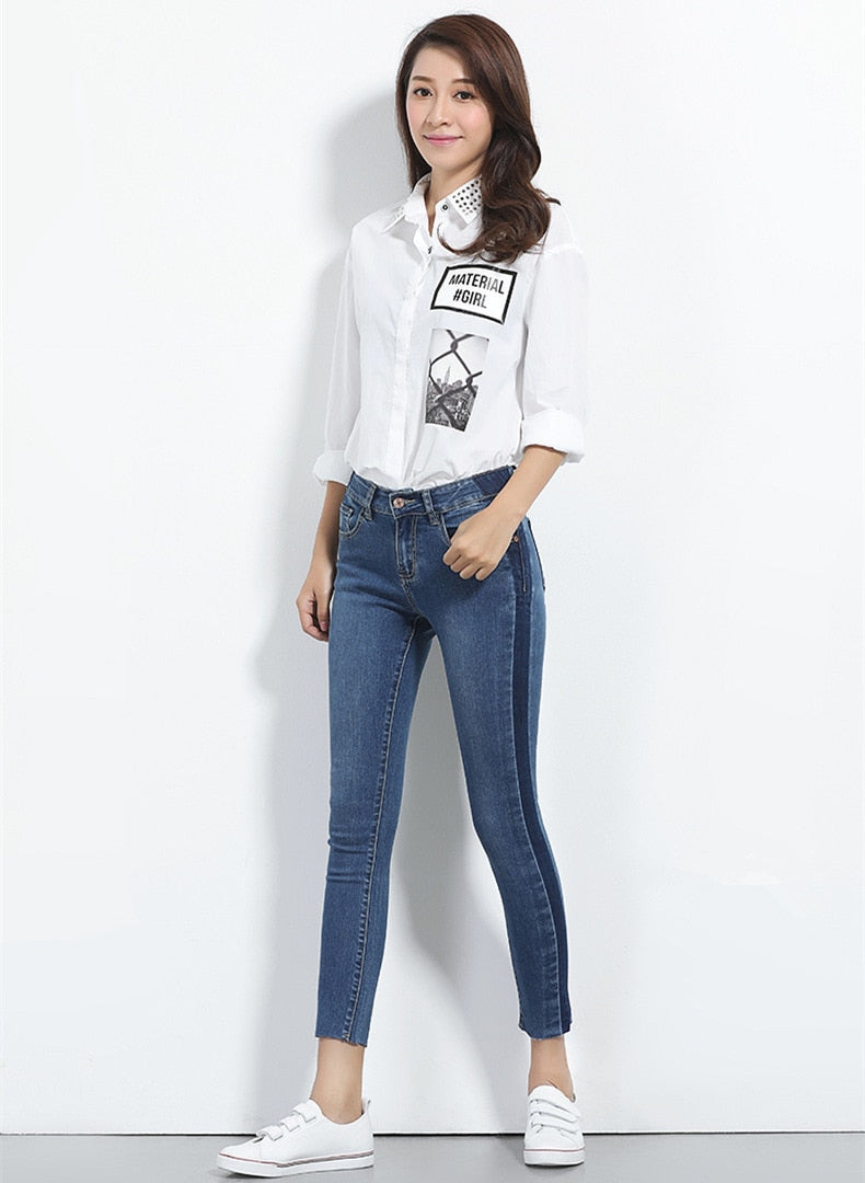 Women's Autumn Skinny Ankle-Length Striped Jeans