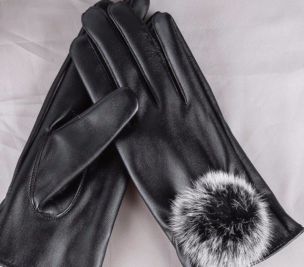 Women's Black Leather Elegant Gloves - Zorket