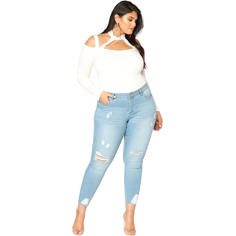 Women's Spring/Summer Casual Stretch Ripped High-Waist Jeans