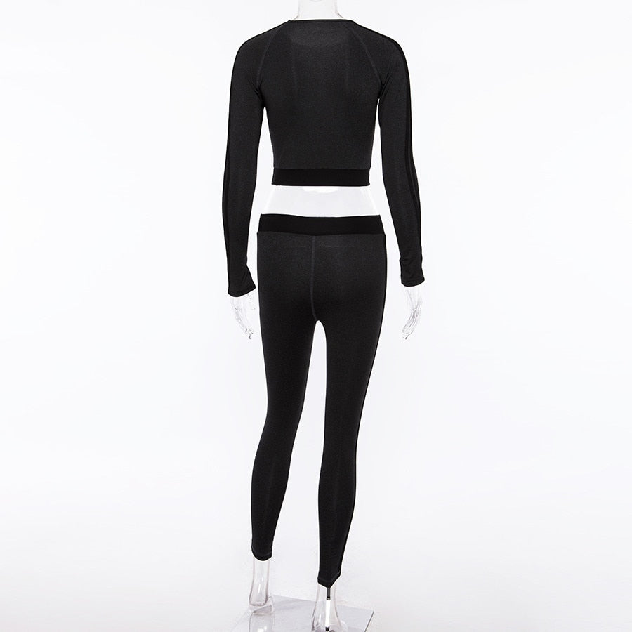 Women's Autumn Patchwork Long-Sleeved Two-Piece Sport Tracksuit