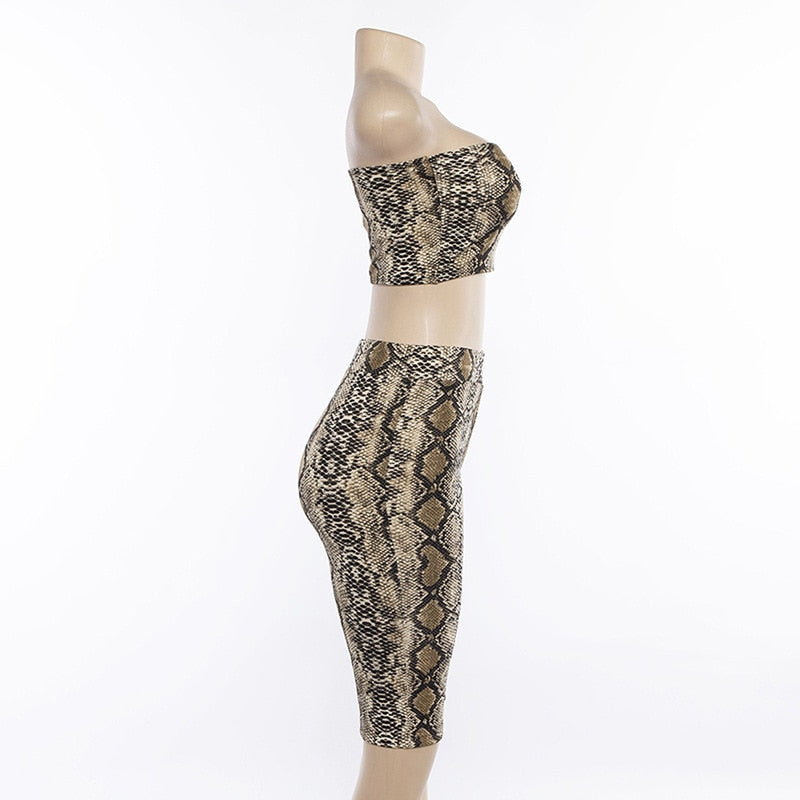 Women's Summer Snake Skin Pattern Fitness Set | Sleeveless Top & Elastic Waist Shorts