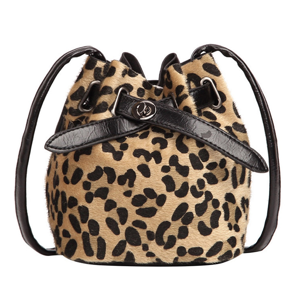 Women's Autumn Flock&PU Shoulder Bucket Bag With Leopard Print