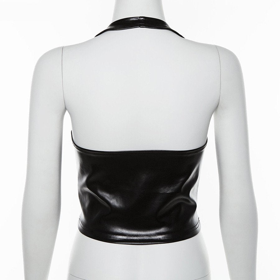 Women's Summer Stretchy Slim Soft Leather Crop Top