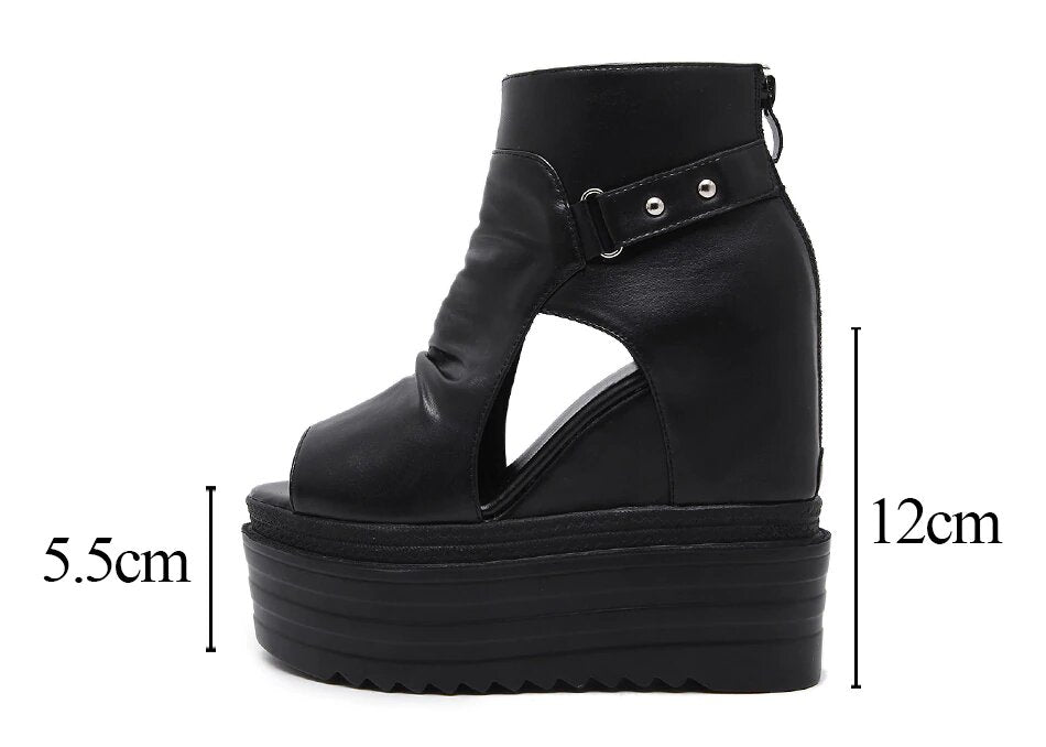 Women's Leather Casual Open Toe Ankle Boots
