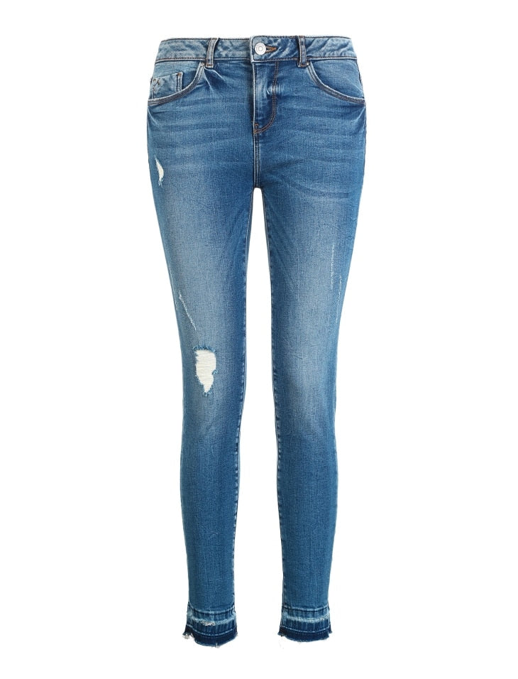 Women's Spring/Autumn Ripped Cropped Slim Strech Jeans