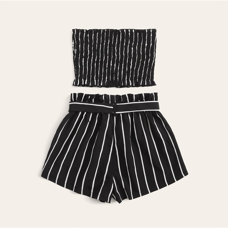 Women's Two-Piece Striped Romper | Shorts & Top