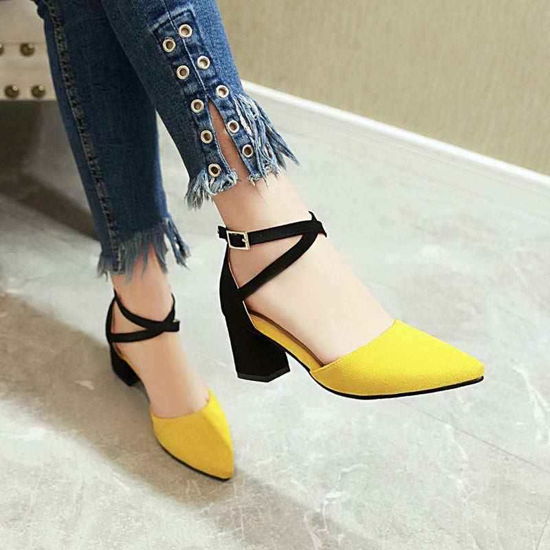 Women's Summer Pointed Toe Square Heels Sandals