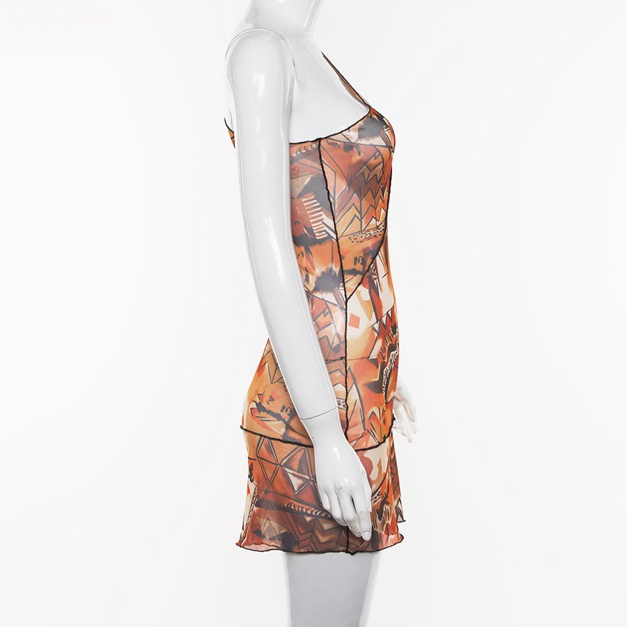 Women's Summer One Shoulder Printed Mini Dress