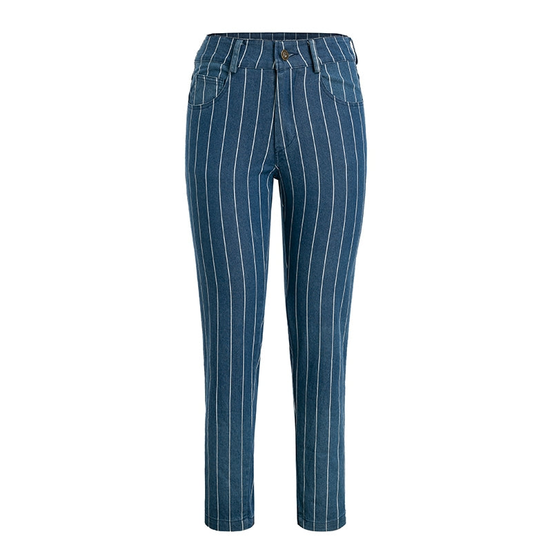 Women's Spring/Autumn Striped Loose Straight Jeans