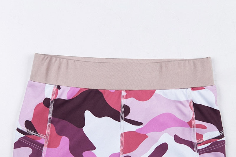 Women's Summer Camo Print Fitness Set | Hollow Out Crop Top & Leggings
