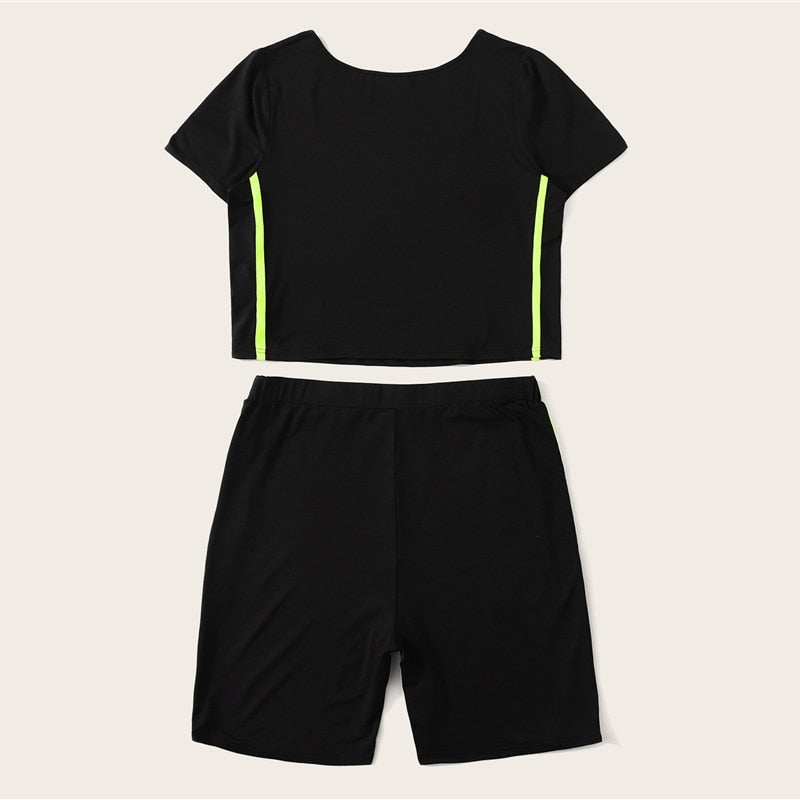 Women's Plus Size Sportswear Set | Square-Neck Top & Short