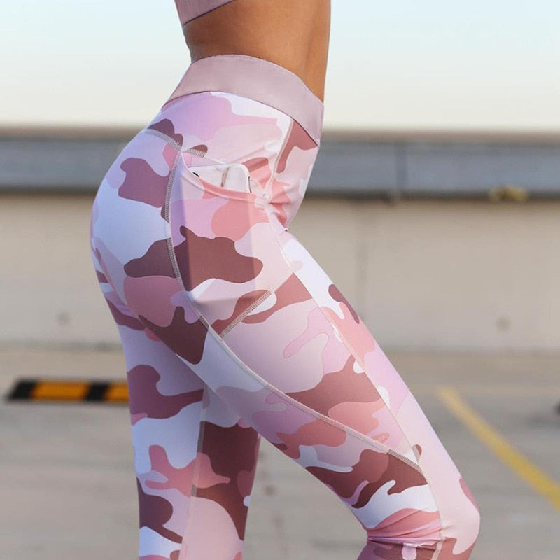 Women's Summer Camo Print Fitness Set | Hollow Out Crop Top & Leggings