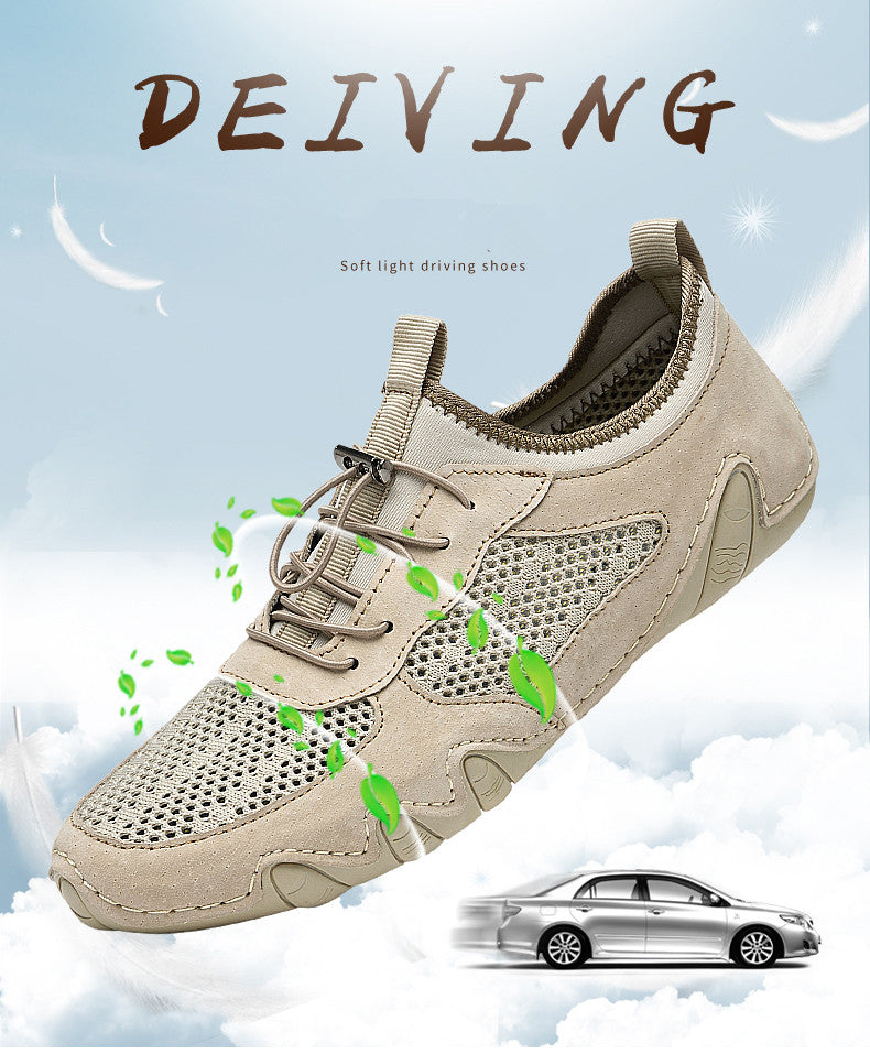 Men's Spring/Autumn Casual Leather Breathable Driving Sneakers | Plus Size