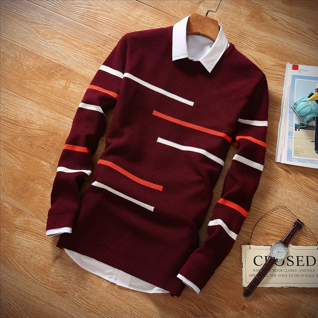 Men's Casual Woolen O-Neck Long Sleeve Sweater