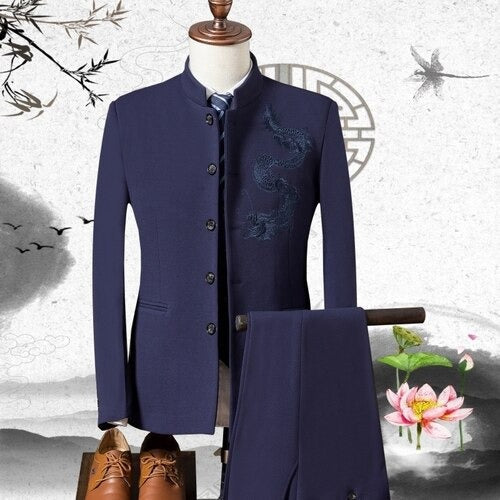 Men's Stand Collar Wedding Three-Piece Suit Set | Jacket & Pants & Vest