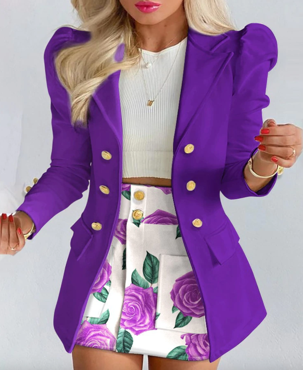 Women's Spring Long Sleeve Jacket With Mini Skirt | Two Piece Set