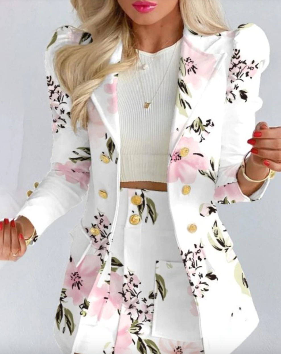 Women's Spring Long Sleeve Jacket With Mini Skirt | Two Piece Set